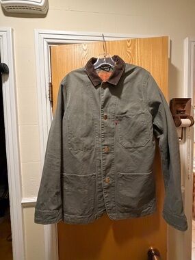 Levi’s Men's Olive Green Workwear Jacket with Brown Corduroy Collar